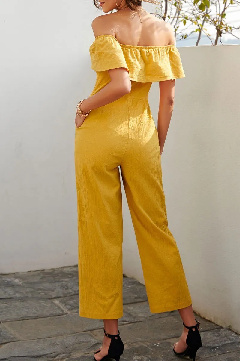 Fashion Street Solid Split Joint Off the Shoulder Loose Jumpsuits