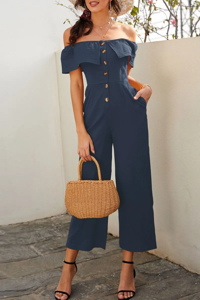 Fashion Street Solid Split Joint Off the Shoulder Loose Jumpsuits