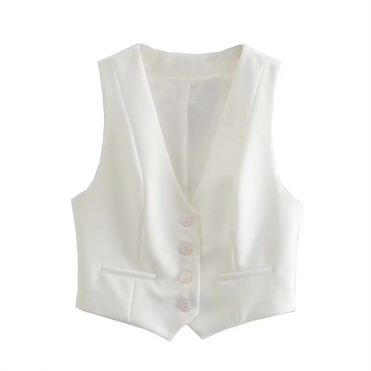 Femme White V Neck Single Breasted Waistcoat Vest