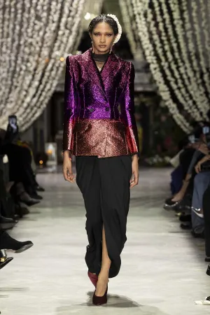 Fuchsia/Copper Ombre Lurex Double Breasted Blazer