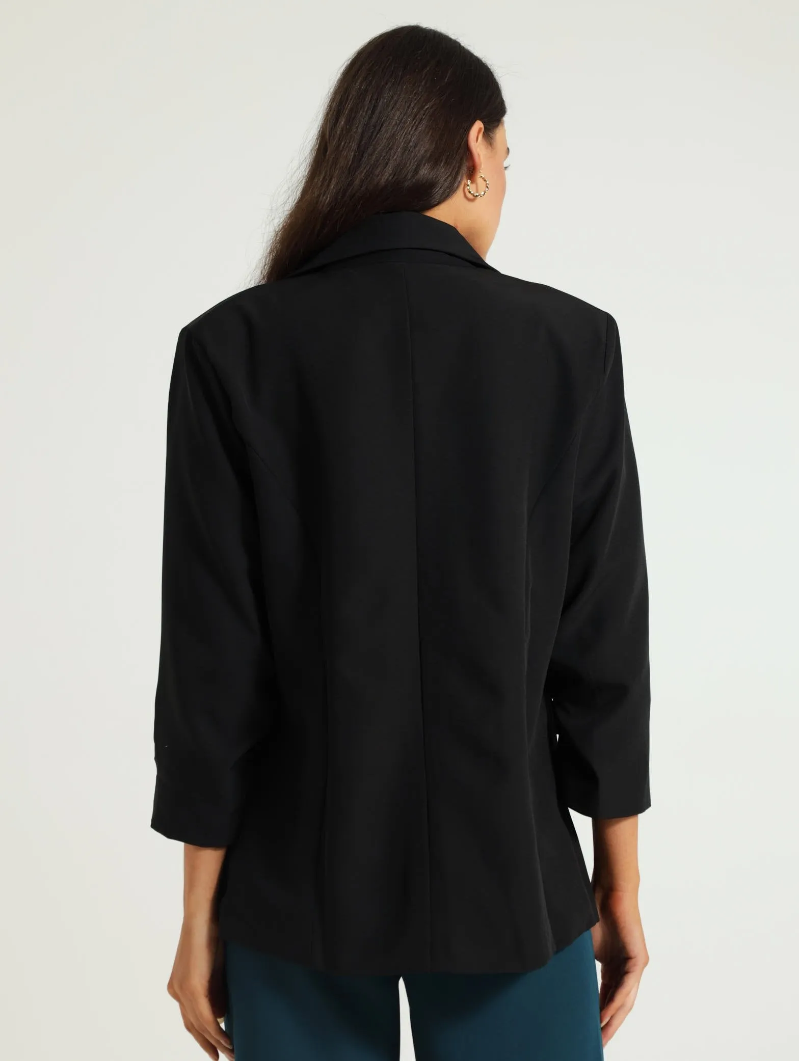 Gauged Sleeve Blazer - Black