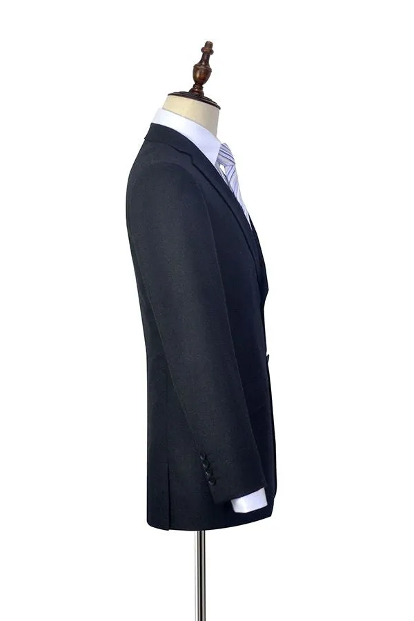 Gentle Black Tweed Notch Lapel Two Buttons Mens Suits for Formal