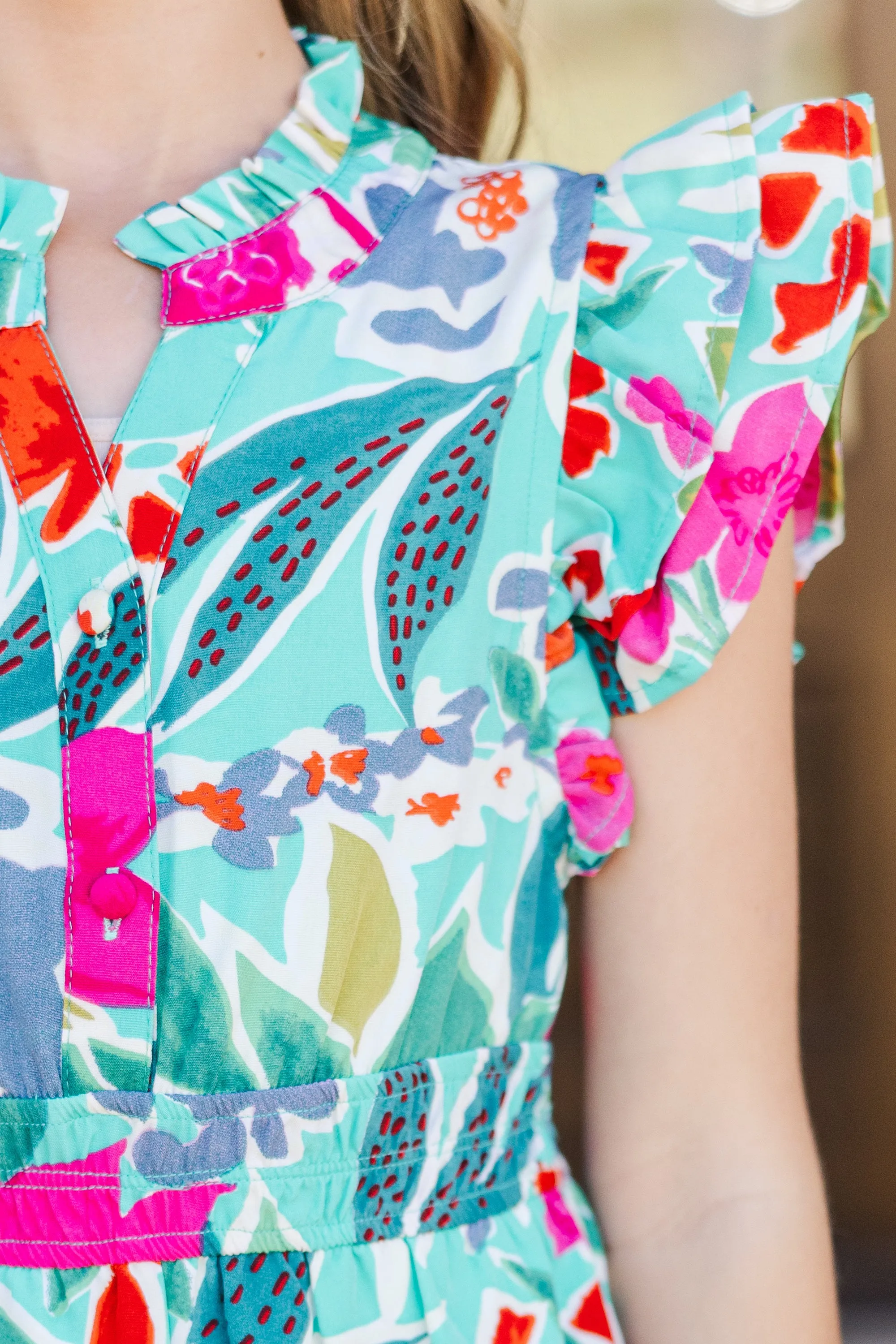 Girls: Wild Love Emerald Green Floral Romper