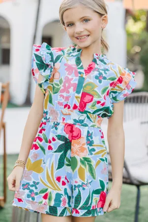 Girls: Wild Love Light Blue Floral Romper