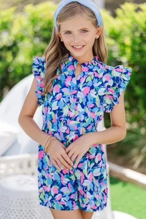 Girls: Wild Love Navy Blue Floral Romper