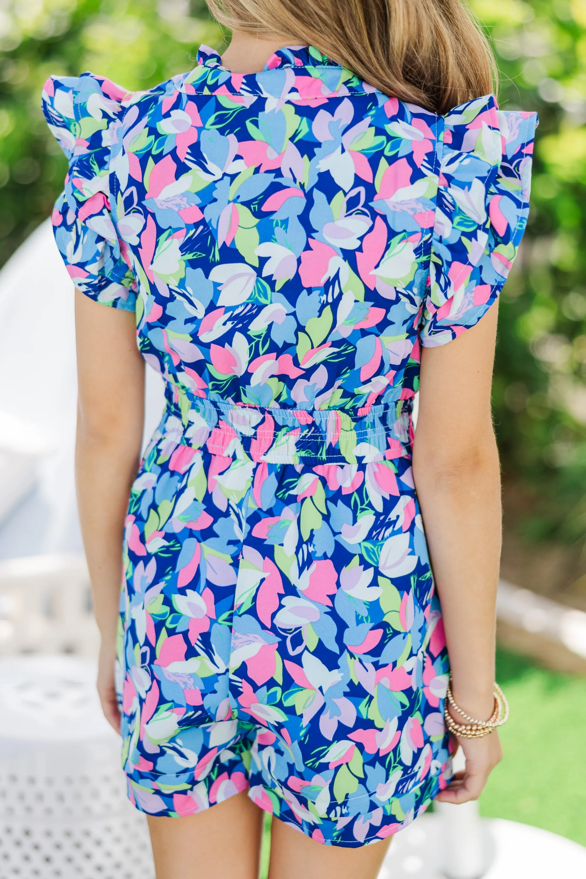 Girls: Wild Love Navy Blue Floral Romper