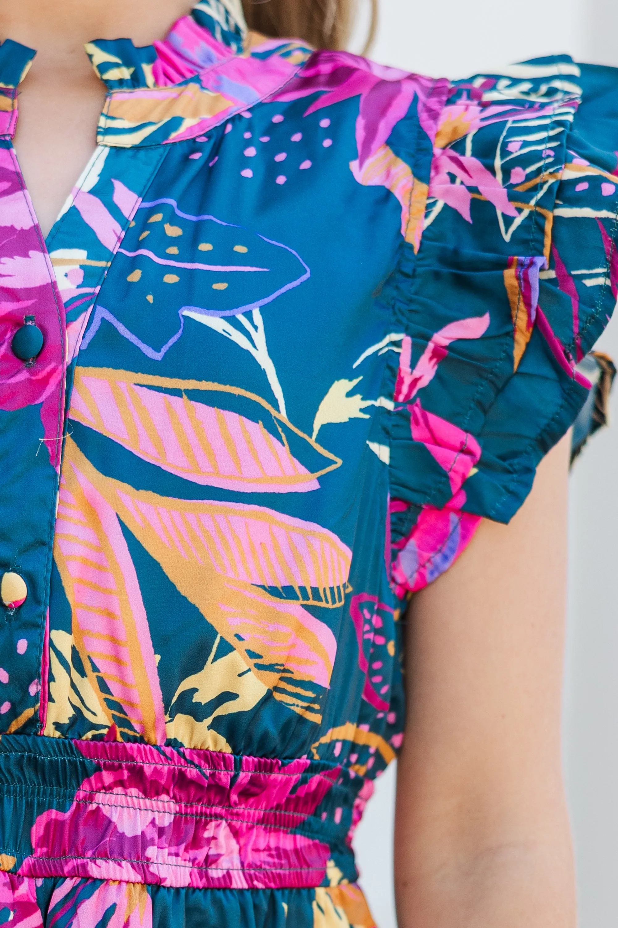Girls: Wild Love Teal Floral Romper