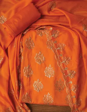 Gold Sequin Work Cotton Blend Dress Material with Dupatta