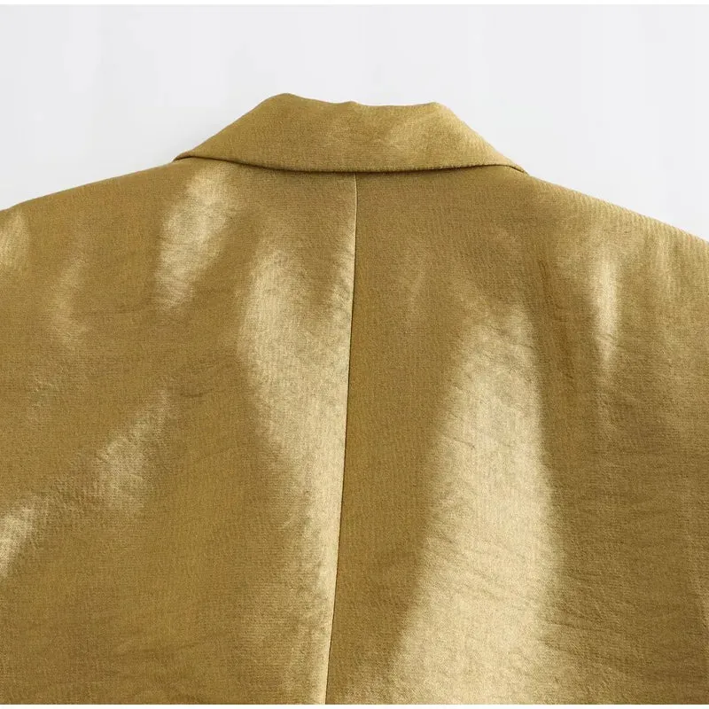 Gold V-Neck Blazer: Stylish Autumn Jacket's 2024 Fashion