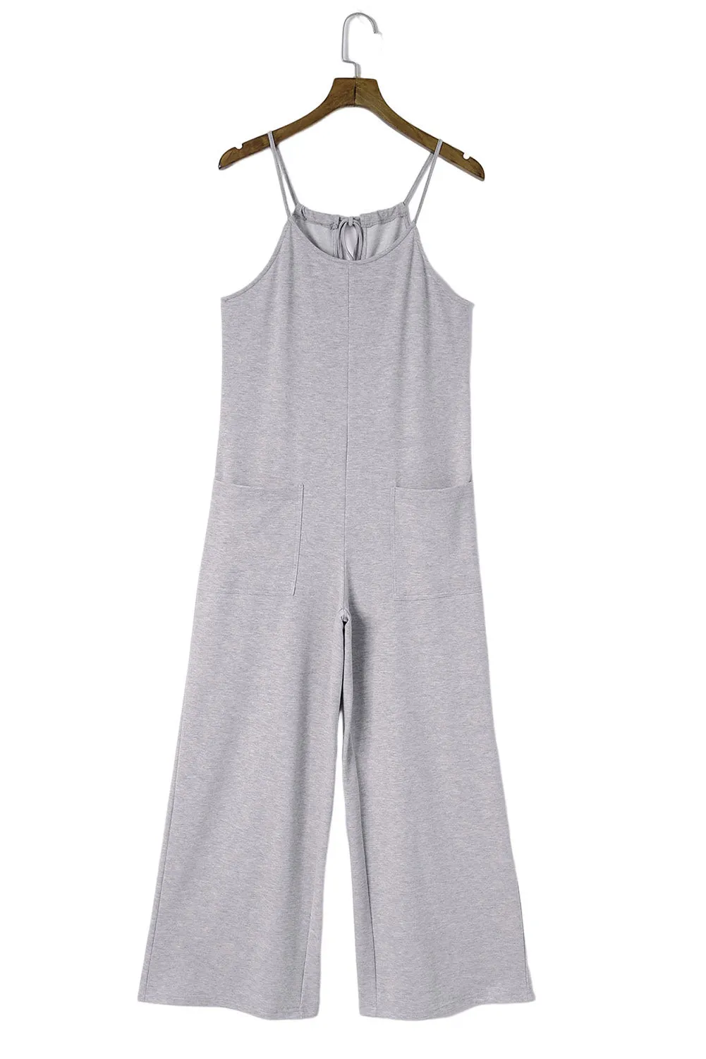 Gray Loose Fit Side Pockets Spaghetti Strap Wide Leg Jumpsuit