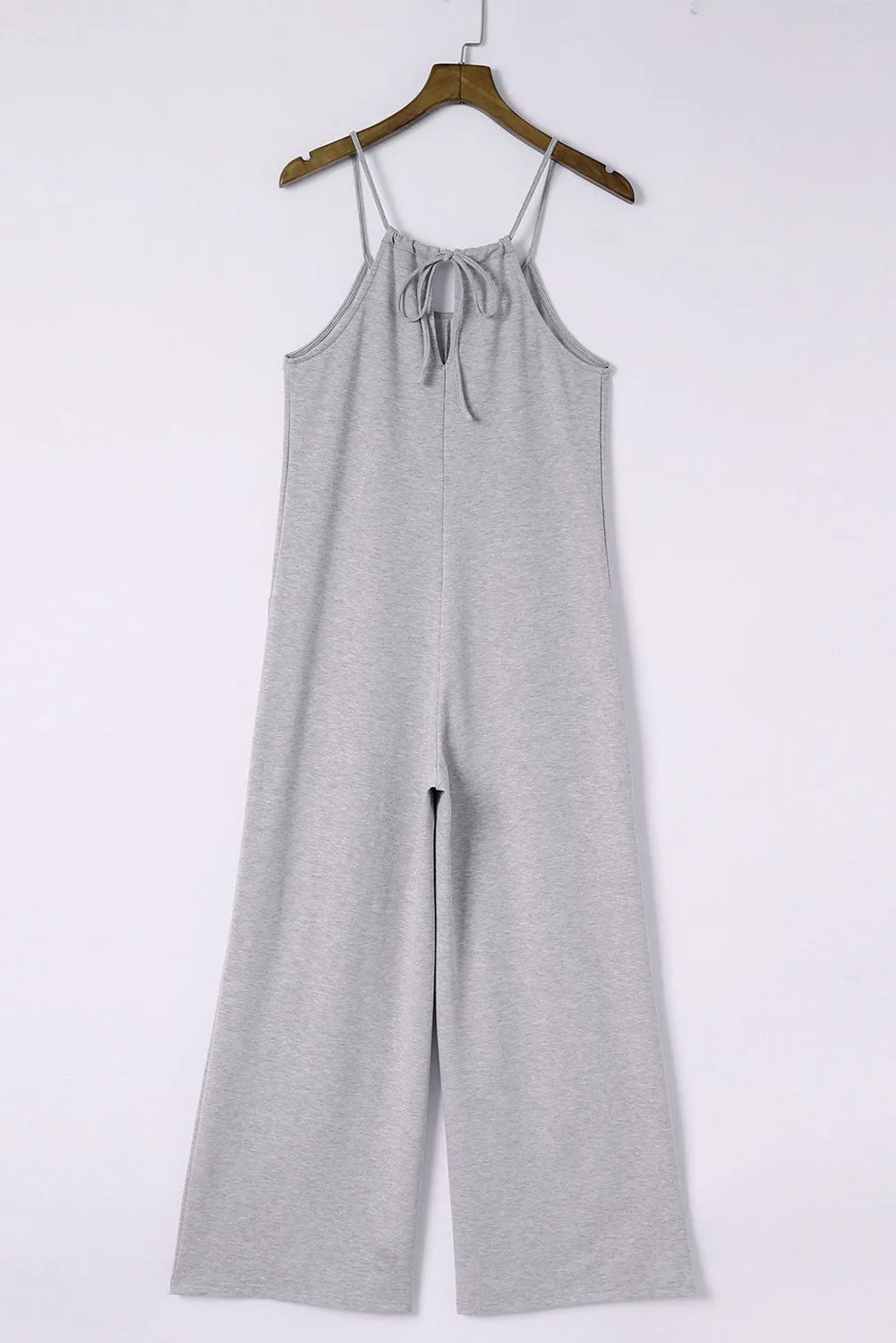 Gray Loose Fit Side Pockets Spaghetti Strap Wide Leg Jumpsuit