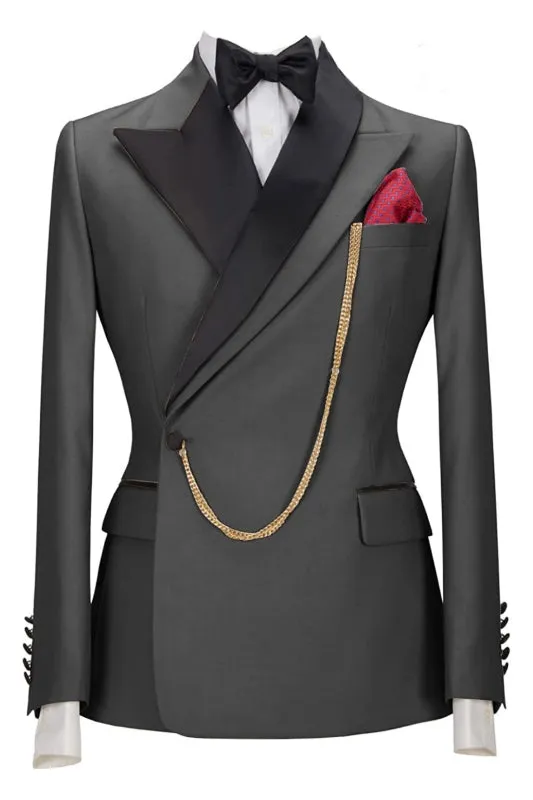 Gray Two Piece Peaked Lapel Prom Suit