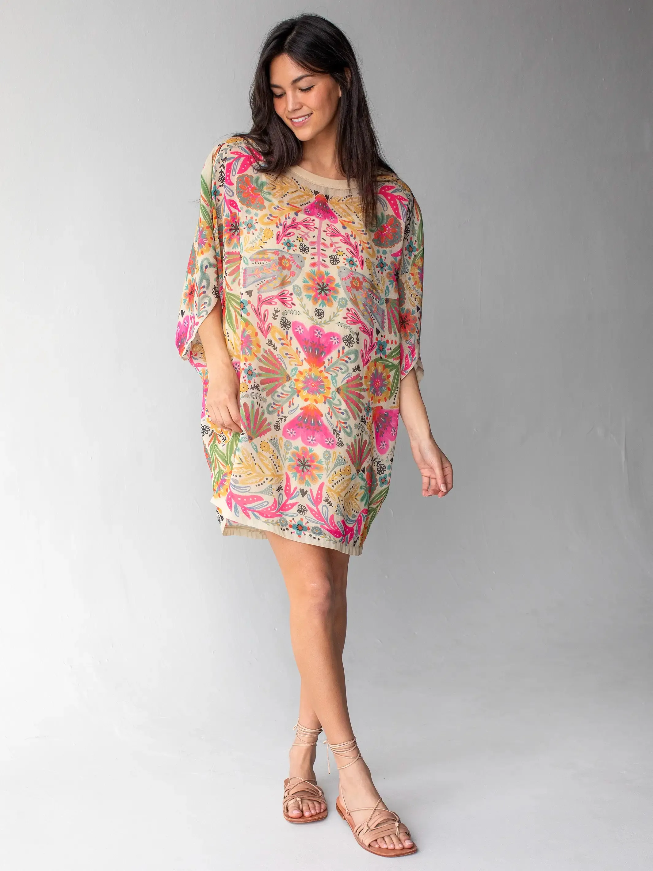 Happy Days Shift Dress - Light Sage Birds