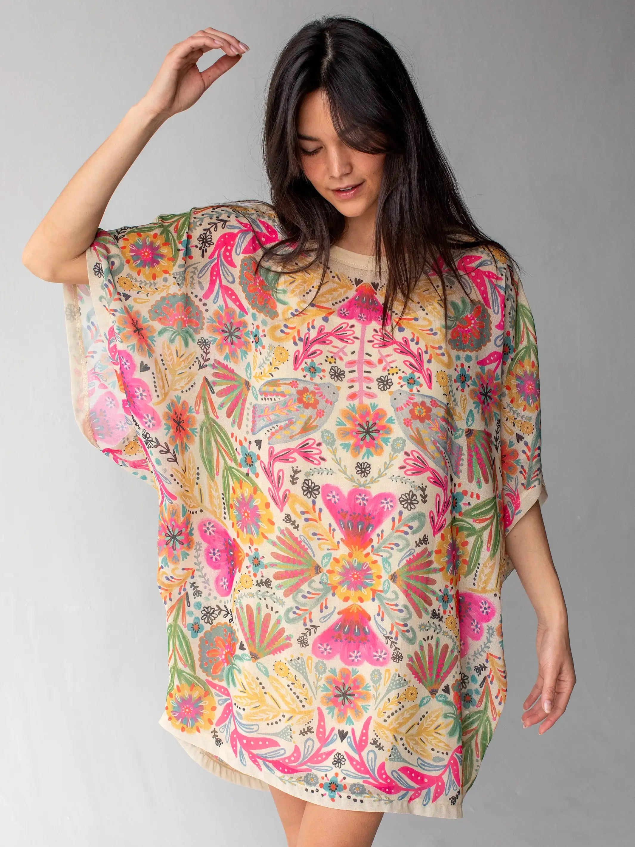 Happy Days Shift Dress - Light Sage Birds