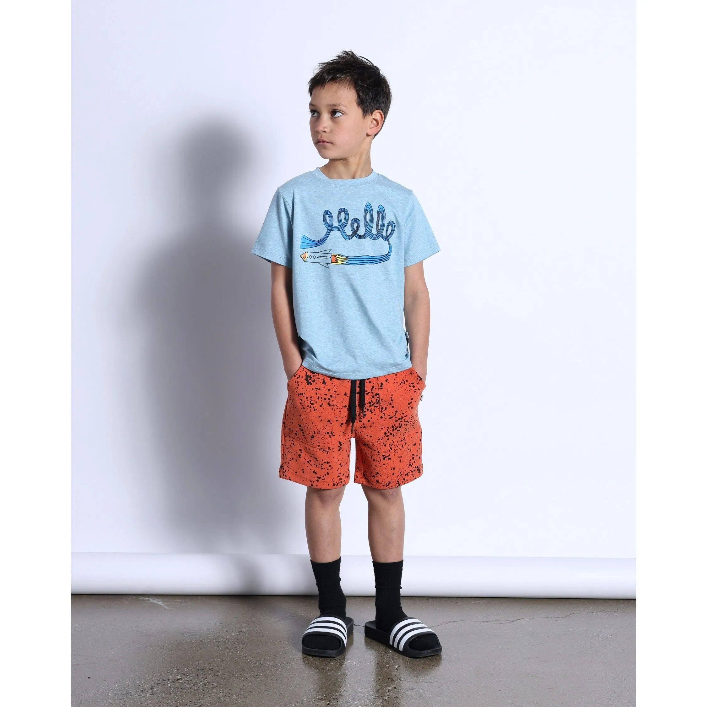 Hello Rocket Tee- Denim Marle