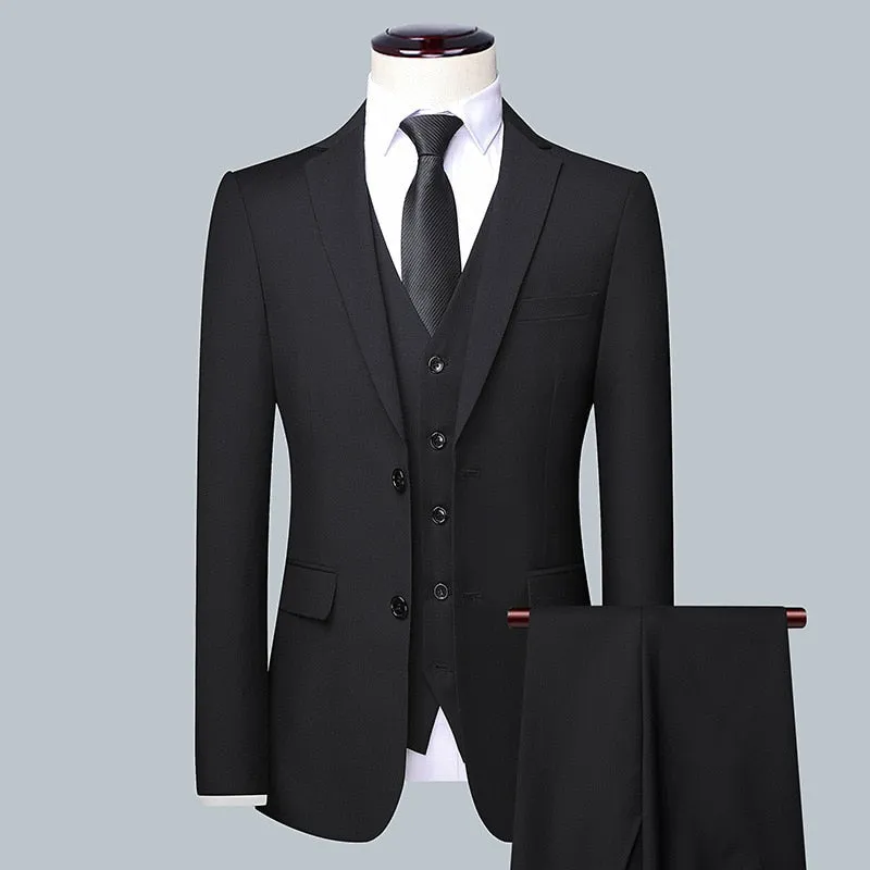 High Quality (Blazer  Waistcoat   Trousers) Men Simple Business Elegant Fashion Job Interview Gentleman Suit Slim 3-piece Suit