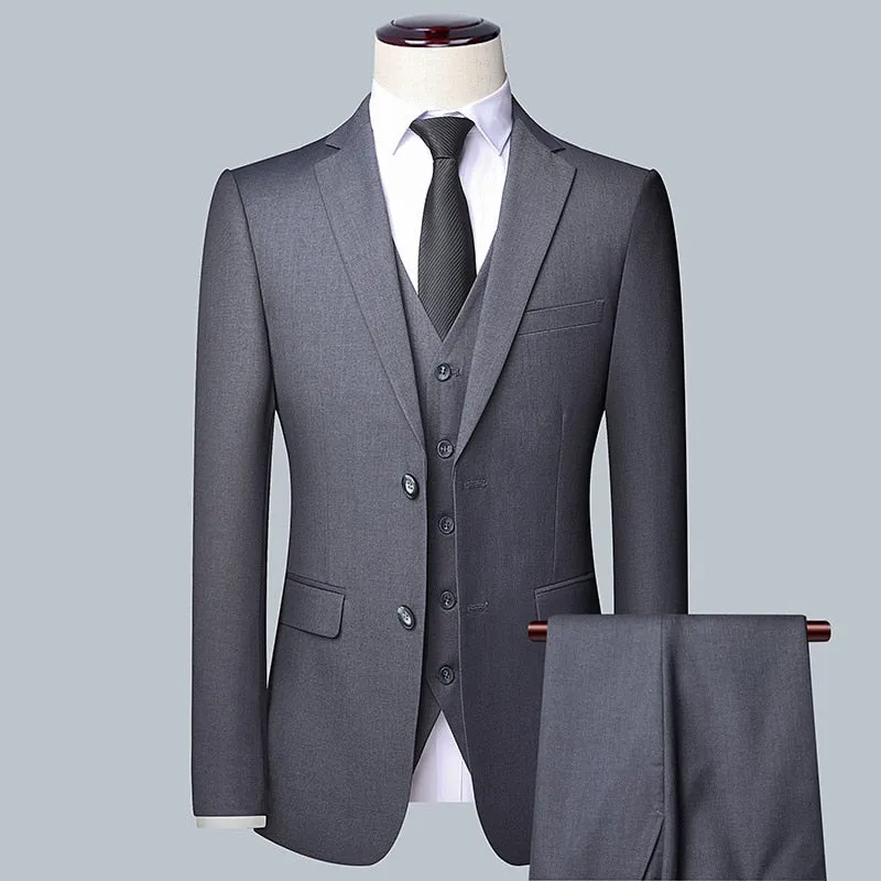 High Quality (Blazer  Waistcoat   Trousers) Men Simple Business Elegant Fashion Job Interview Gentleman Suit Slim 3-piece Suit
