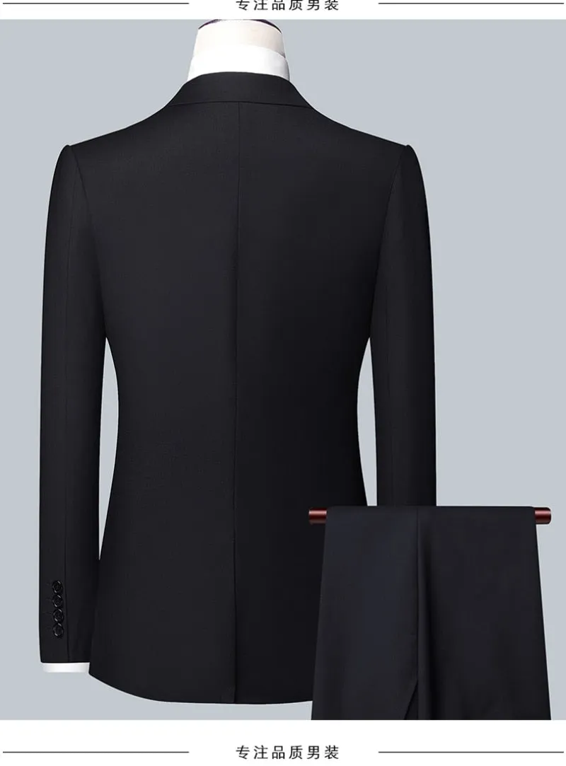 High Quality (Blazer  Waistcoat   Trousers) Men Simple Business Elegant Fashion Job Interview Gentleman Suit Slim 3-piece Suit