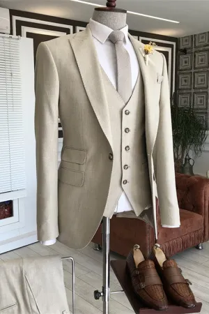 Ivory White Three Piece Peaked Lapel Prom Suit