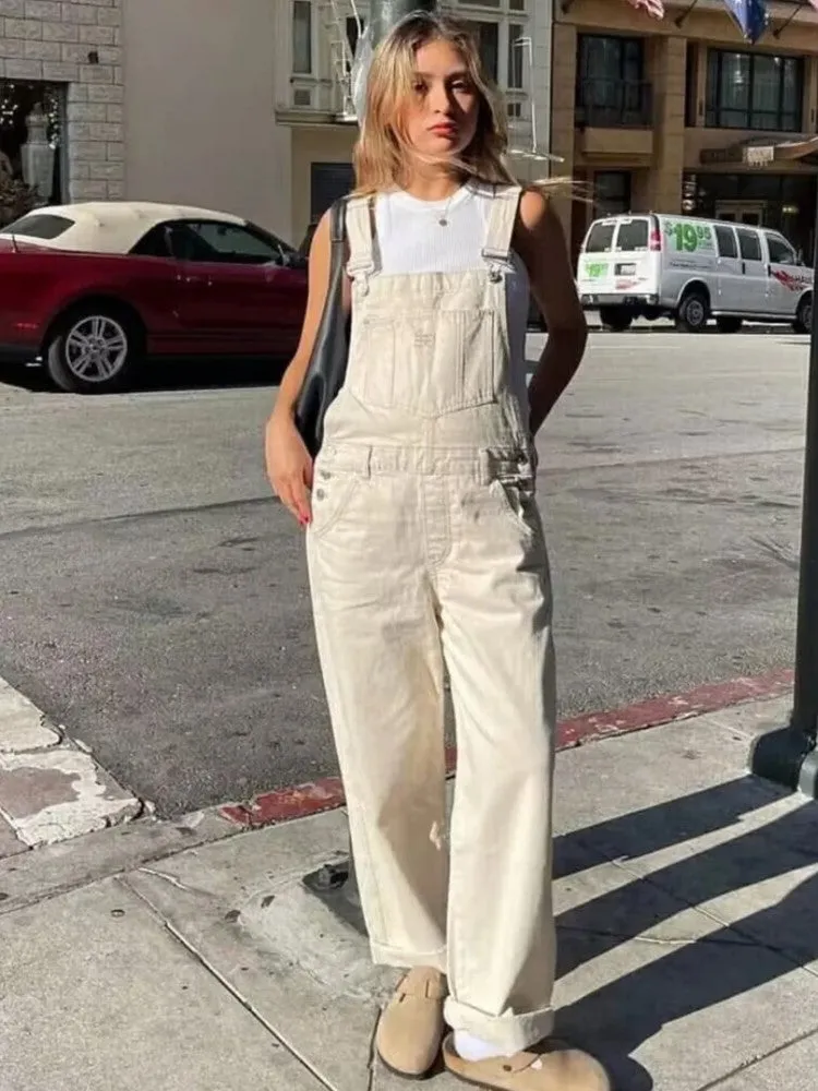 JazzHer Pockets Denim Jumpsuit Woman Autumn Spring Jeans Pant Casual American Overalls Streetwear Vintage Y2k Summer Cotton Trousers