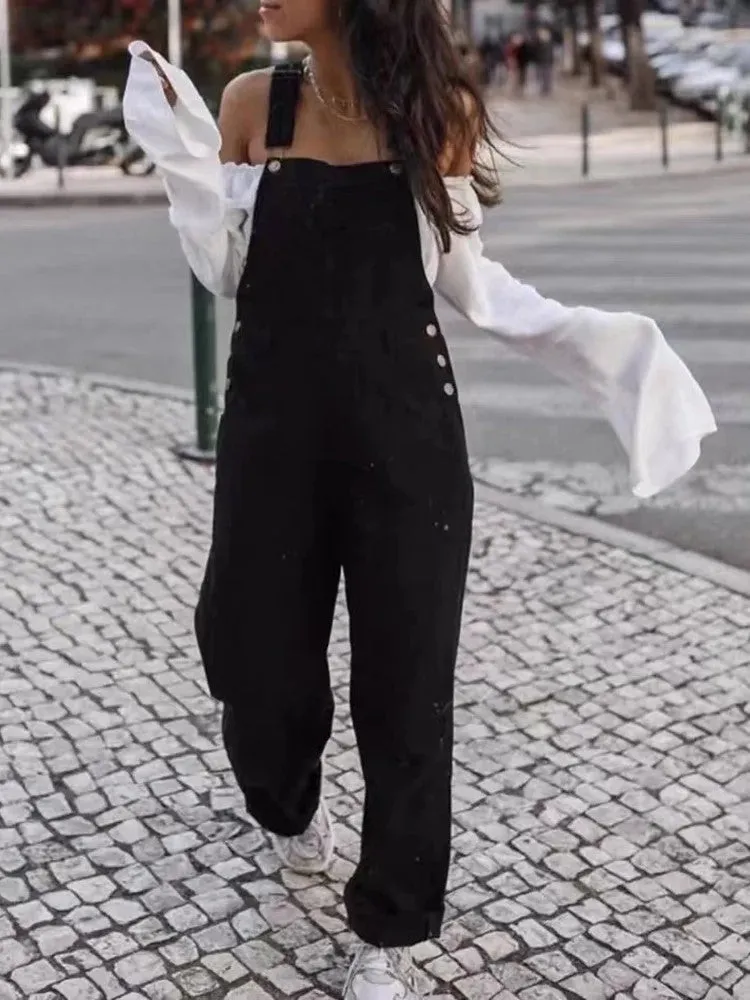 JazzHer Pockets Denim Jumpsuit Woman Autumn Spring Jeans Pant Casual American Overalls Streetwear Vintage Y2k Summer Cotton Trousers