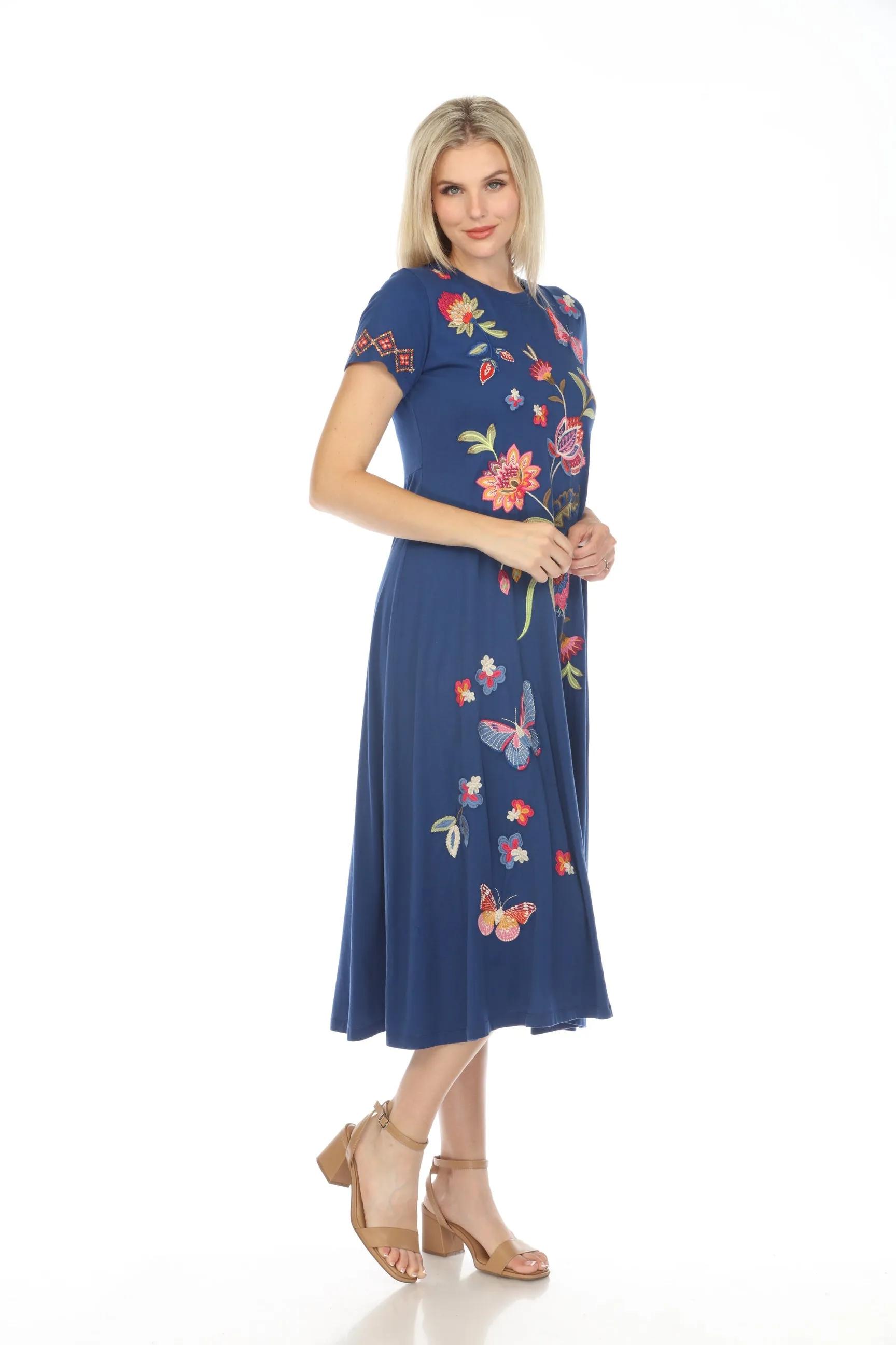 Johnny Was JWLA Gracey Crew Neck Midi Swing Dress Boho Chic J31024