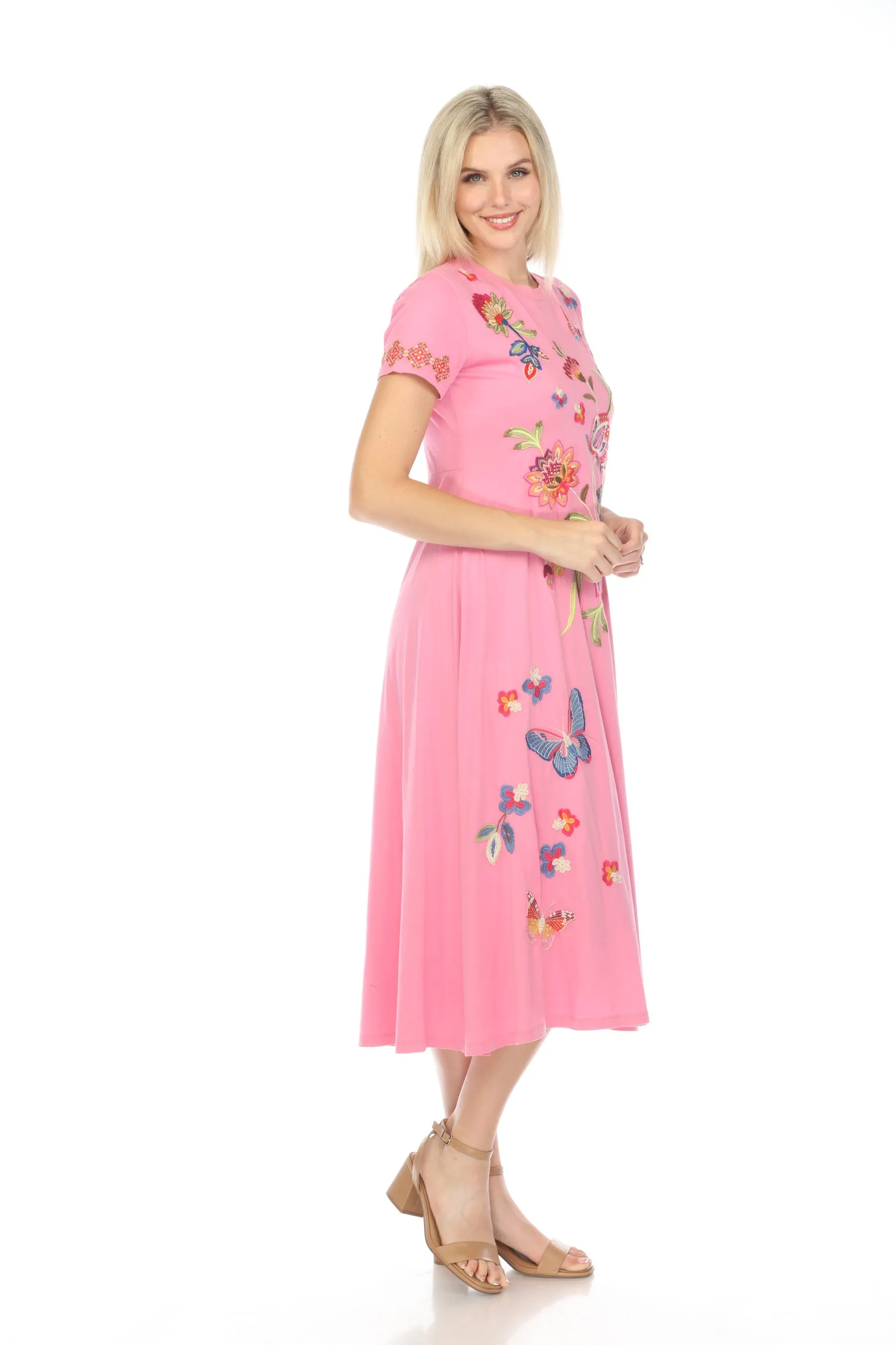 Johnny Was JWLA Gracey Crew Neck Midi Swing Dress Boho Chic J31024