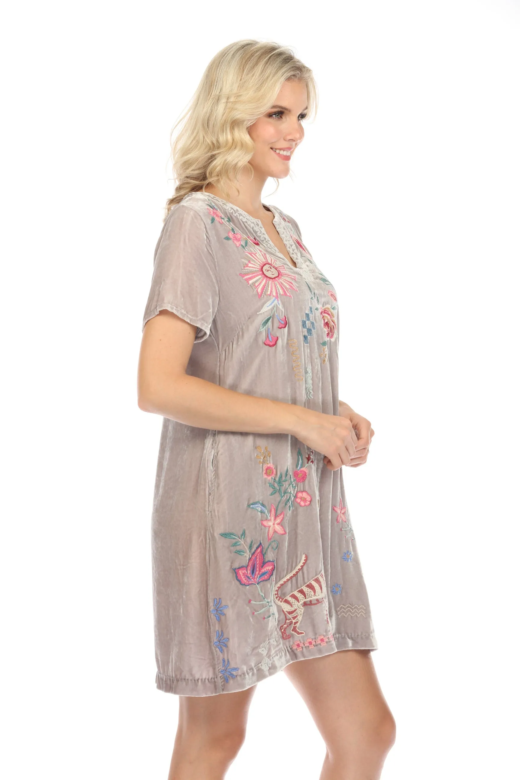 Johnny Was JWLA Silver Carmene Velvet V-Neck Shift Dress J32824