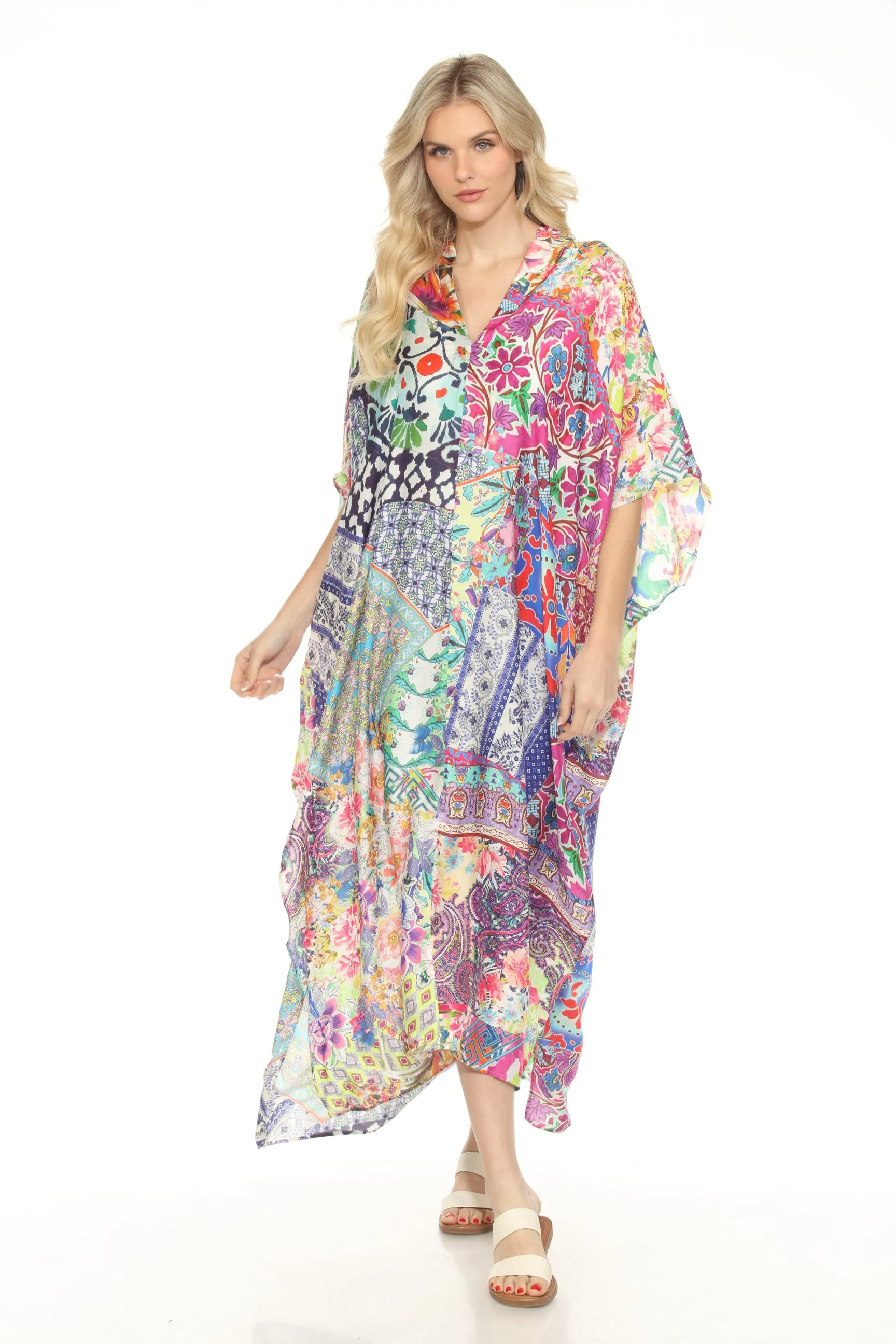 Johnny Was Loci Patchwork Kaftan Swim Cover-Up Dress CSW7322AN