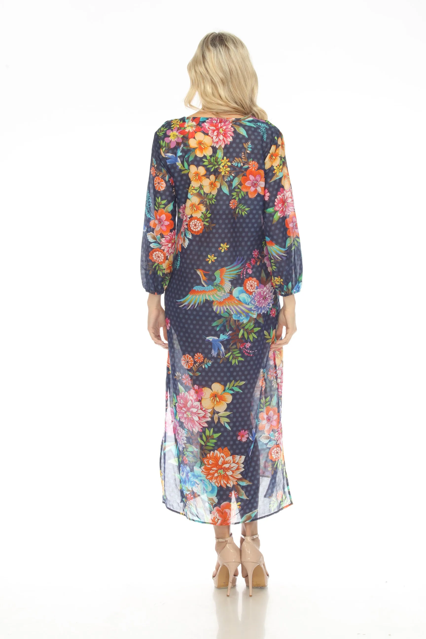 Johnny Was Ocean Dreamer Puff Sleeve Swim Cover-Up Maxi Dress Boho Chic CSW9823-U