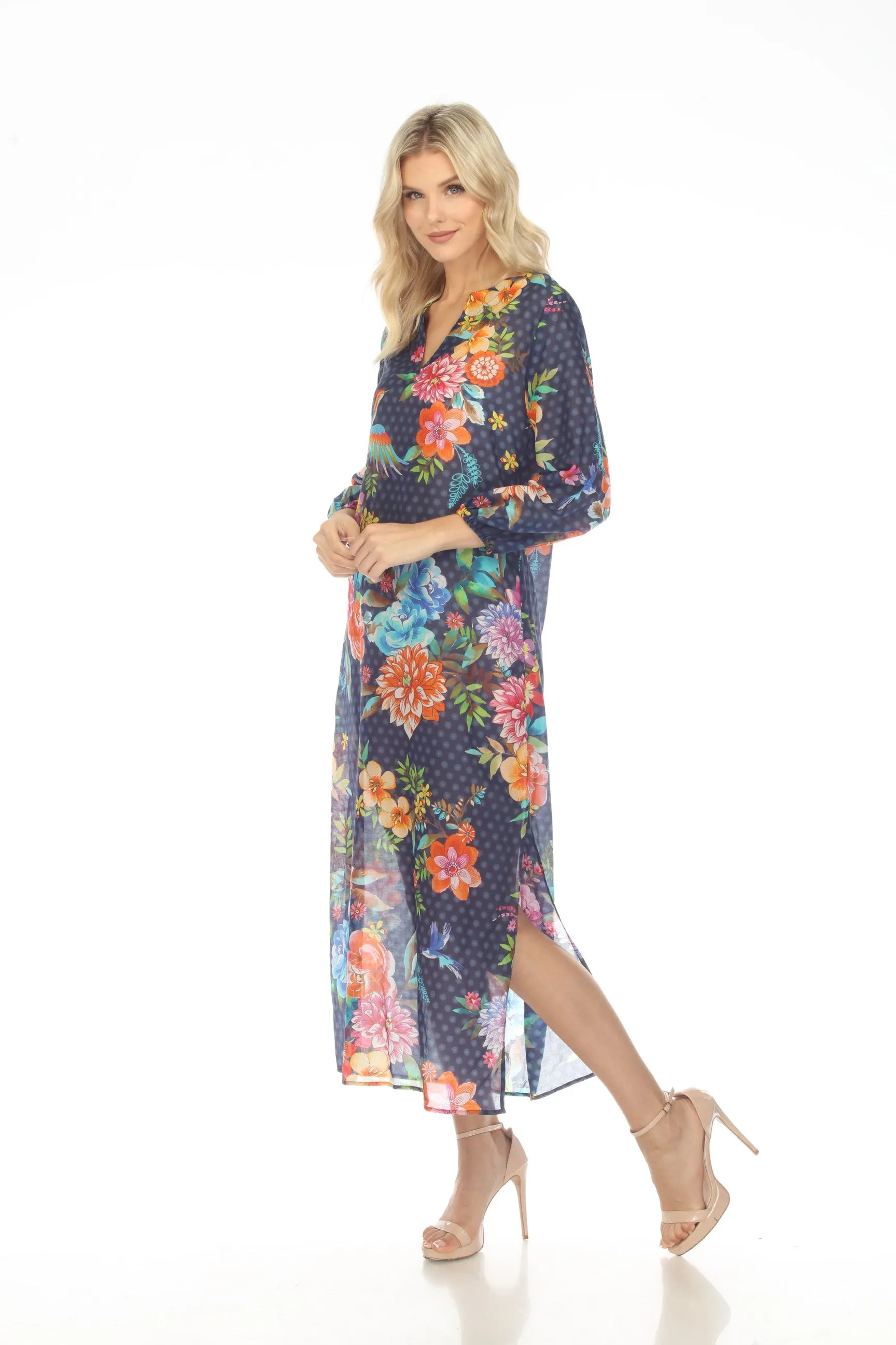 Johnny Was Ocean Dreamer Puff Sleeve Swim Cover-Up Maxi Dress Boho Chic CSW9823-U