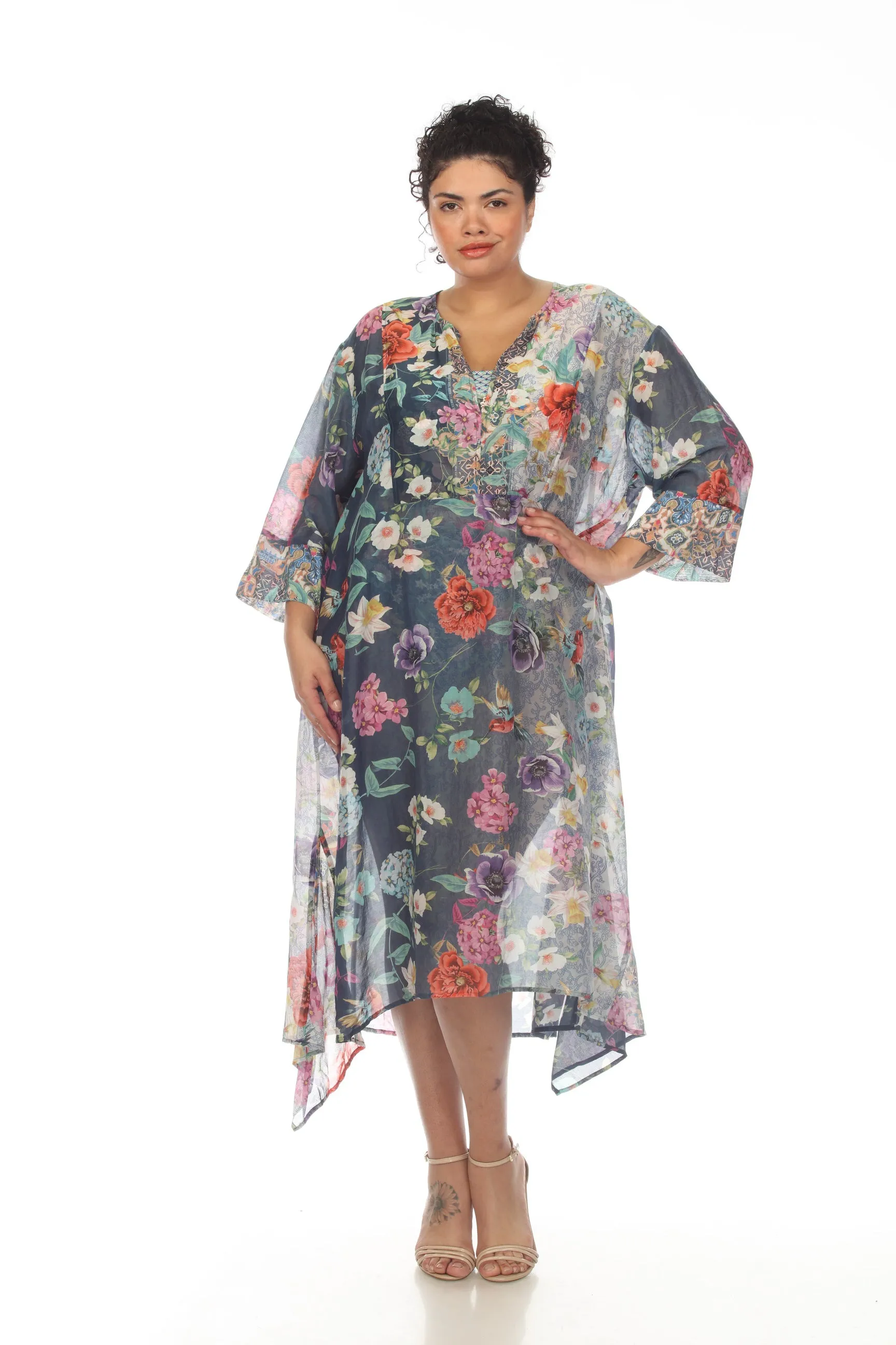 Johnny Was Sunrise Floral Swim Cover-Up Handkerchief Dress Plus Size CSW0322