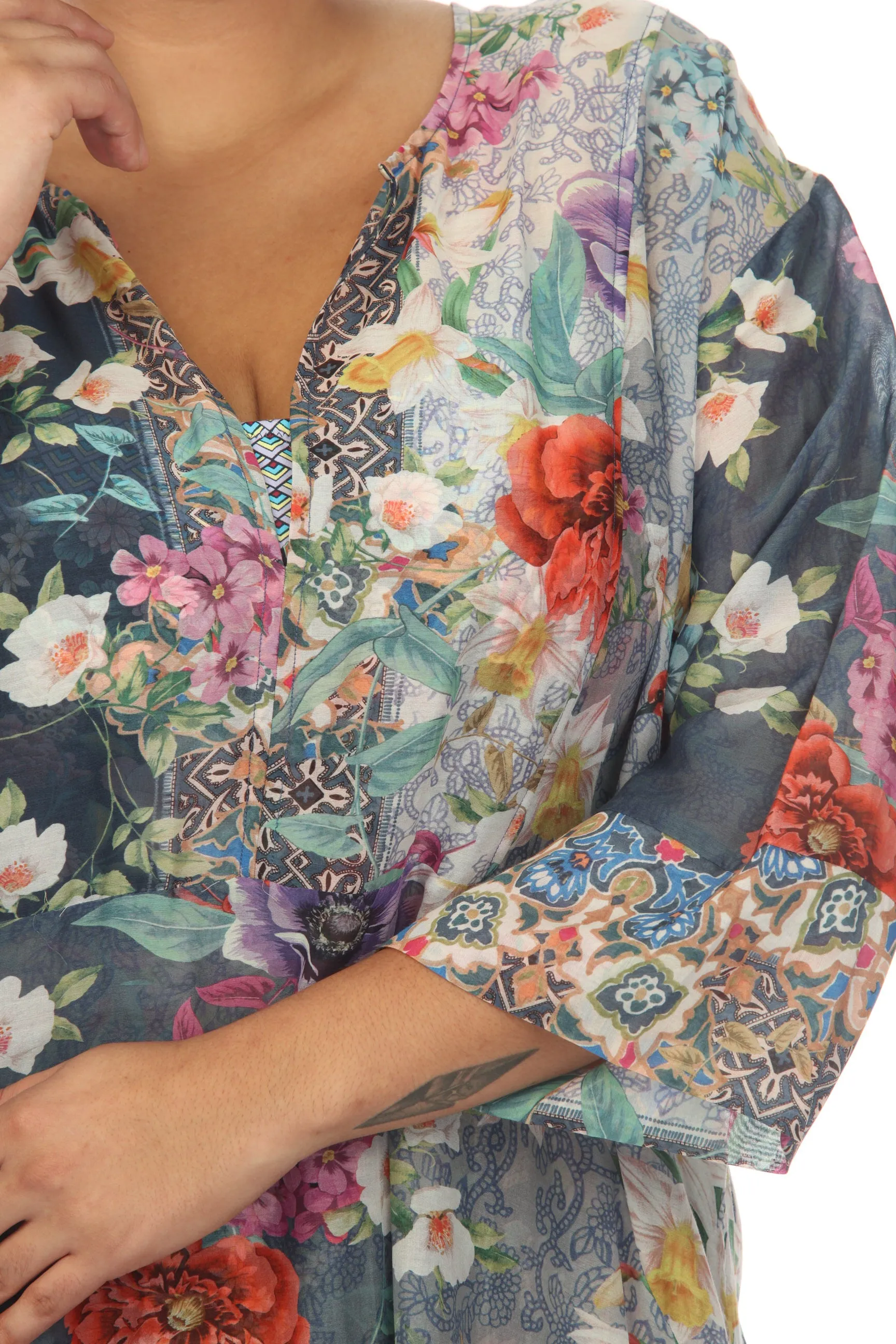 Johnny Was Sunrise Floral Swim Cover-Up Handkerchief Dress Plus Size CSW0322