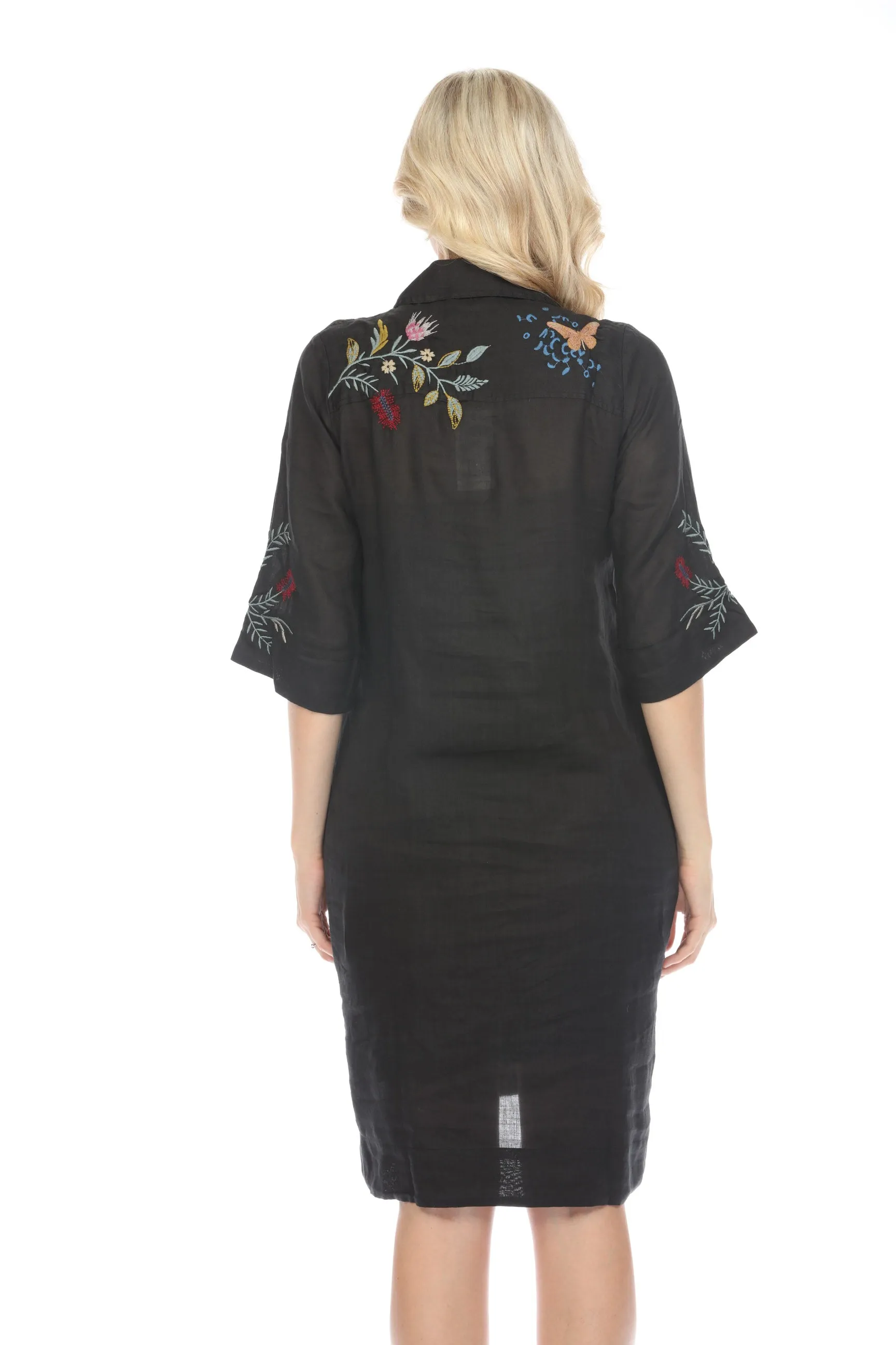 Johnny Was Workshop Black Indalo Henley Kimono Sleeve Dress W33024