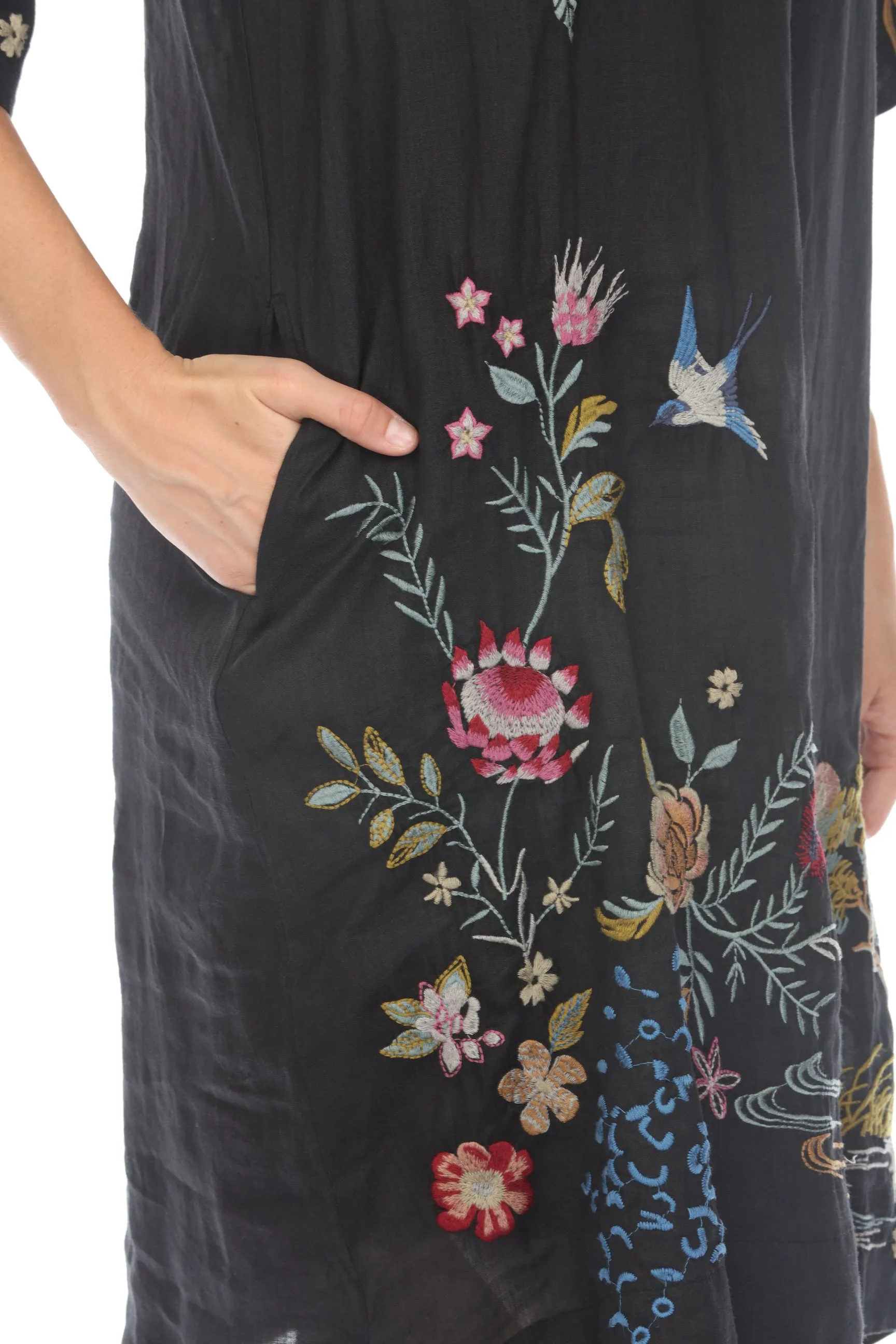 Johnny Was Workshop Black Indalo Henley Kimono Sleeve Dress W33024