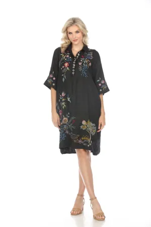 Johnny Was Workshop Black Indalo Henley Kimono Sleeve Dress W33024