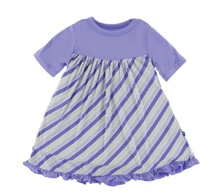 KicKee Pants Print Classic Short Sleeve Swing Dress in Girl Tropical Stripe