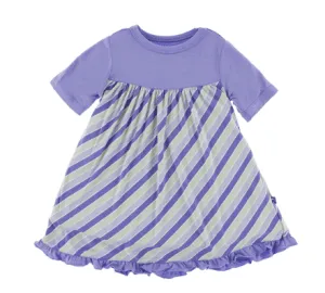KicKee Pants Print Classic Short Sleeve Swing Dress in Girl Tropical Stripe