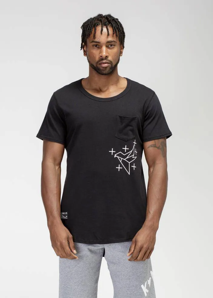 Konus Men's Bird Graphic Curved Hem Tee in Black by Shop at Konus