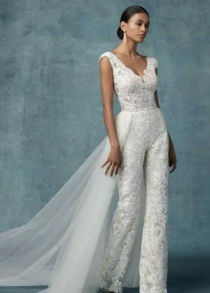 Lace Bridal jumpsuit Wedding pants dress Appliques Lace