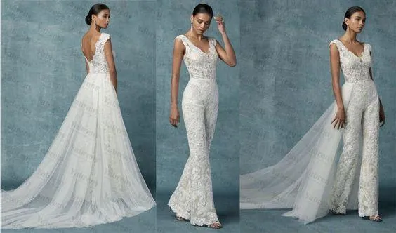 Lace Bridal jumpsuit Wedding pants dress Appliques Lace
