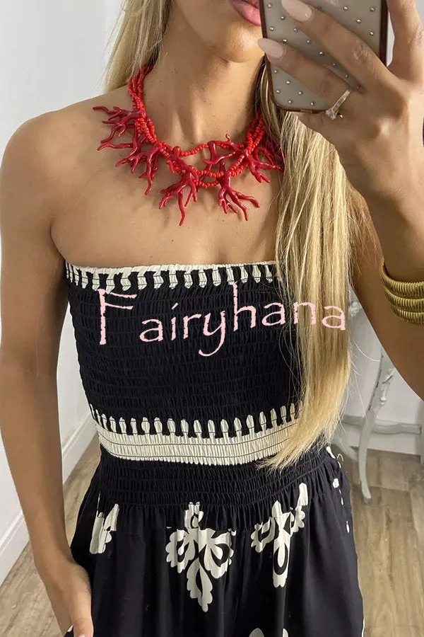 Larsen Ethnic Print Off Shooulder Smocked Bust Pocketed Jumpsuit