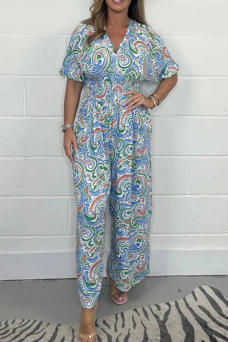 💖LAST DAY SALE 50% OFF💖Women's V-Neck Printed Short-Sleeve Jumpsuits