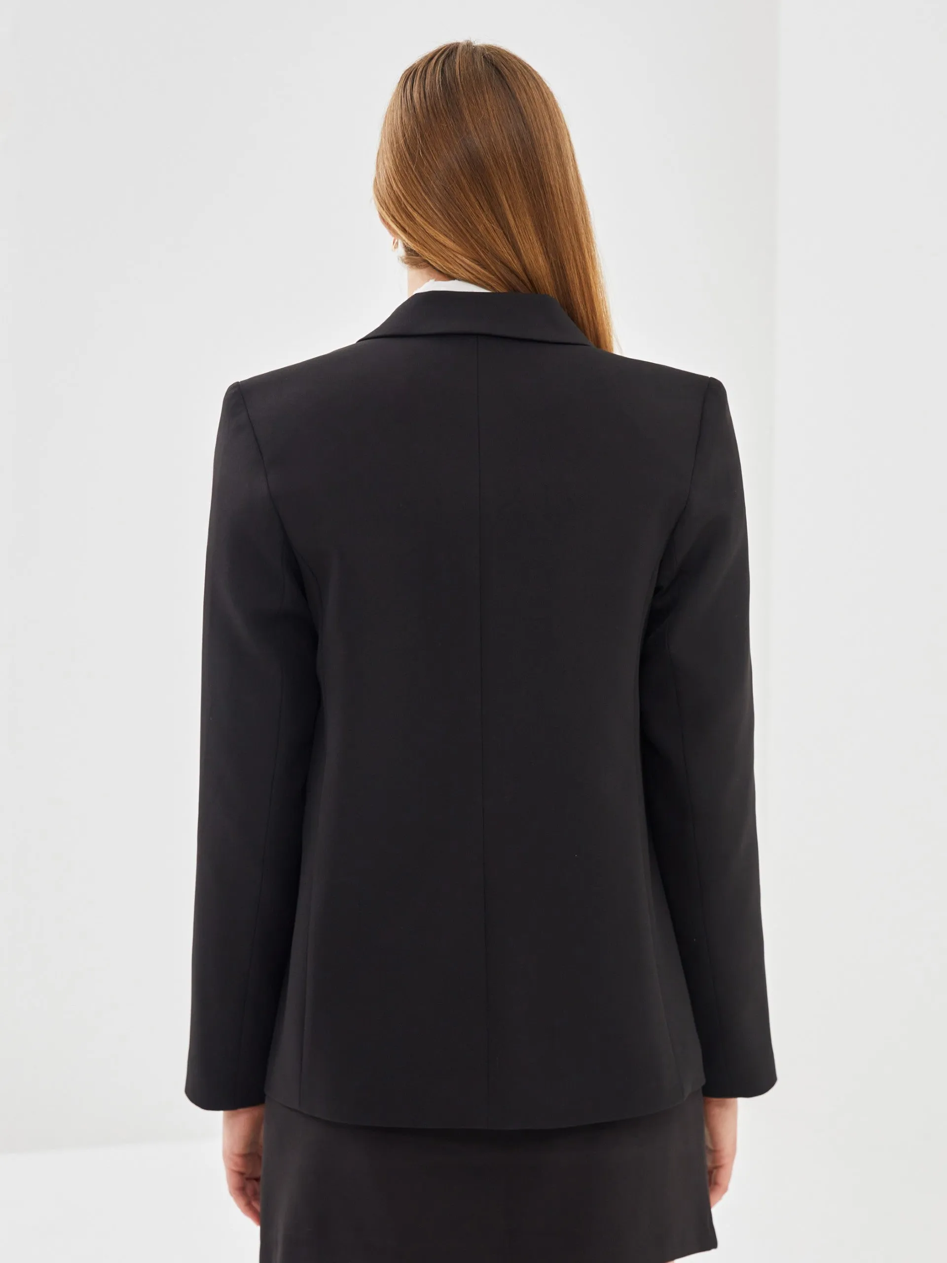 Lcw Vision Black Plain Long Sleeve Women'S Blazer Jacket