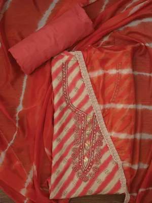 Leheriya Printed Embroidered Multicolor Dress Material with Dupatta