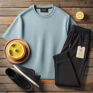 Lemon Tart Mens Plain T-Shirt and Jogger Pants Set - LTMTSPS1 - Light Blue Black
