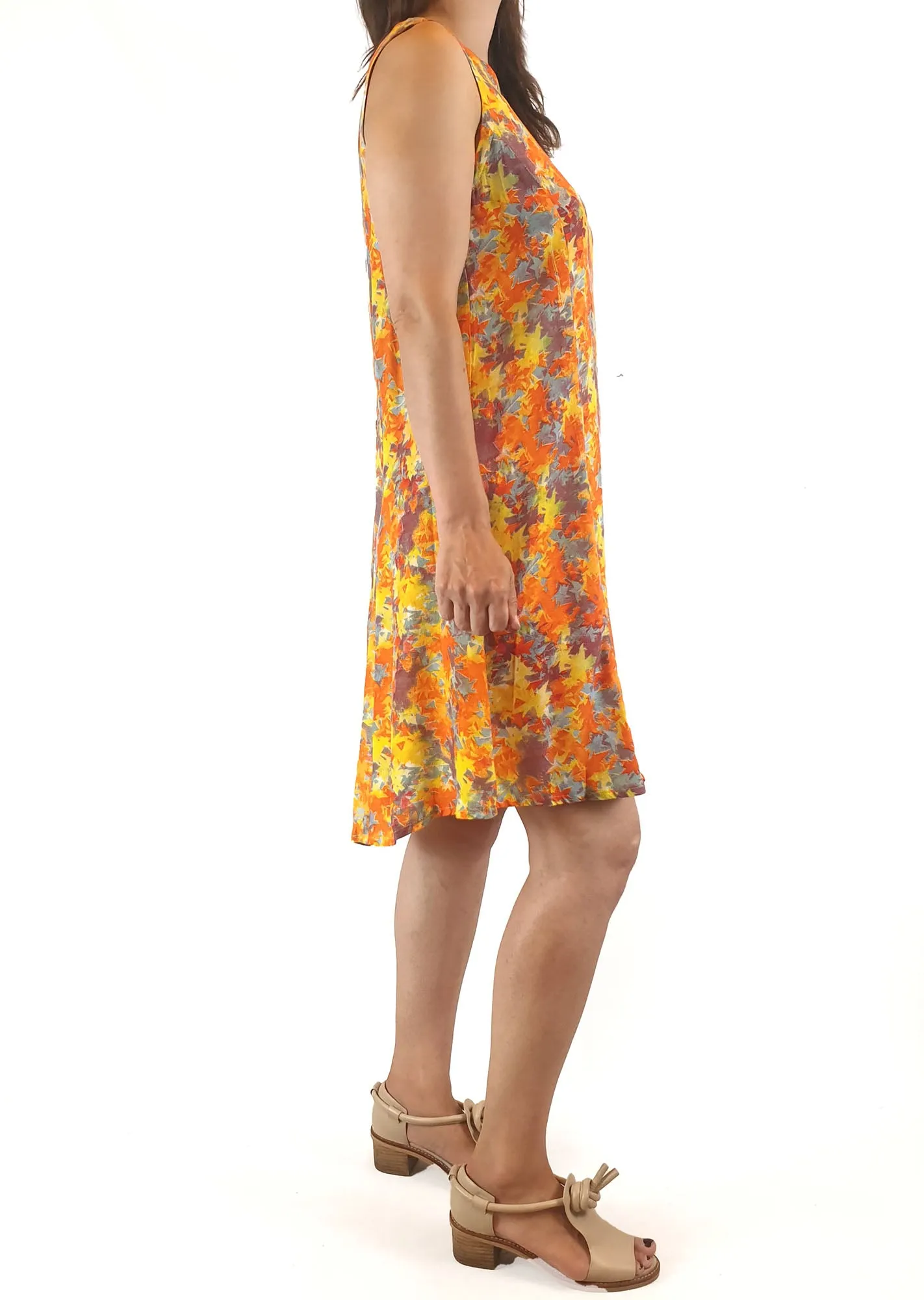 Leonard St sleeveless dress with autumnal print size 8