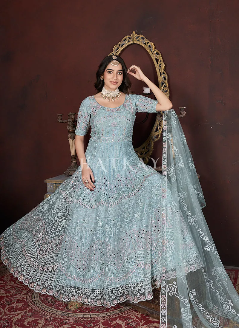 Light Blue Multi Embroidery Anarkali