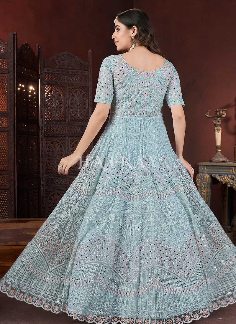 Light Blue Multi Embroidery Anarkali