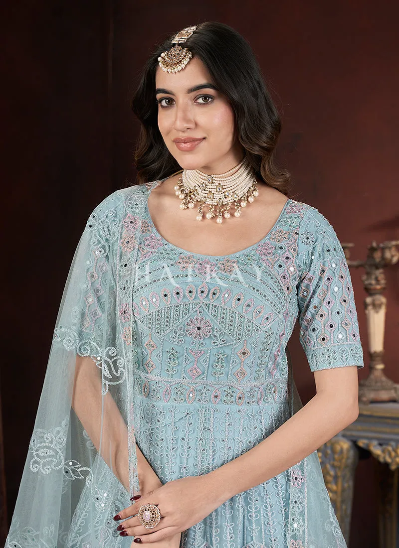 Light Blue Multi Embroidery Anarkali